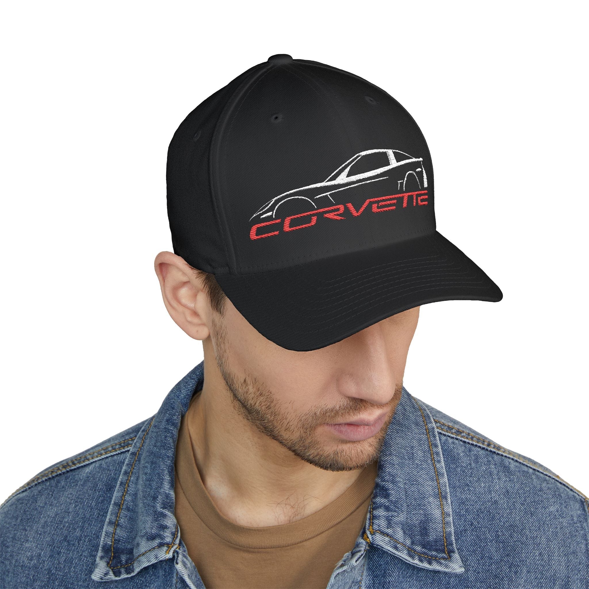C6 Corvette Silhouette Closed - Back Structured Cap (Embroidery) - C6 Corvette hat - Wicked Metal