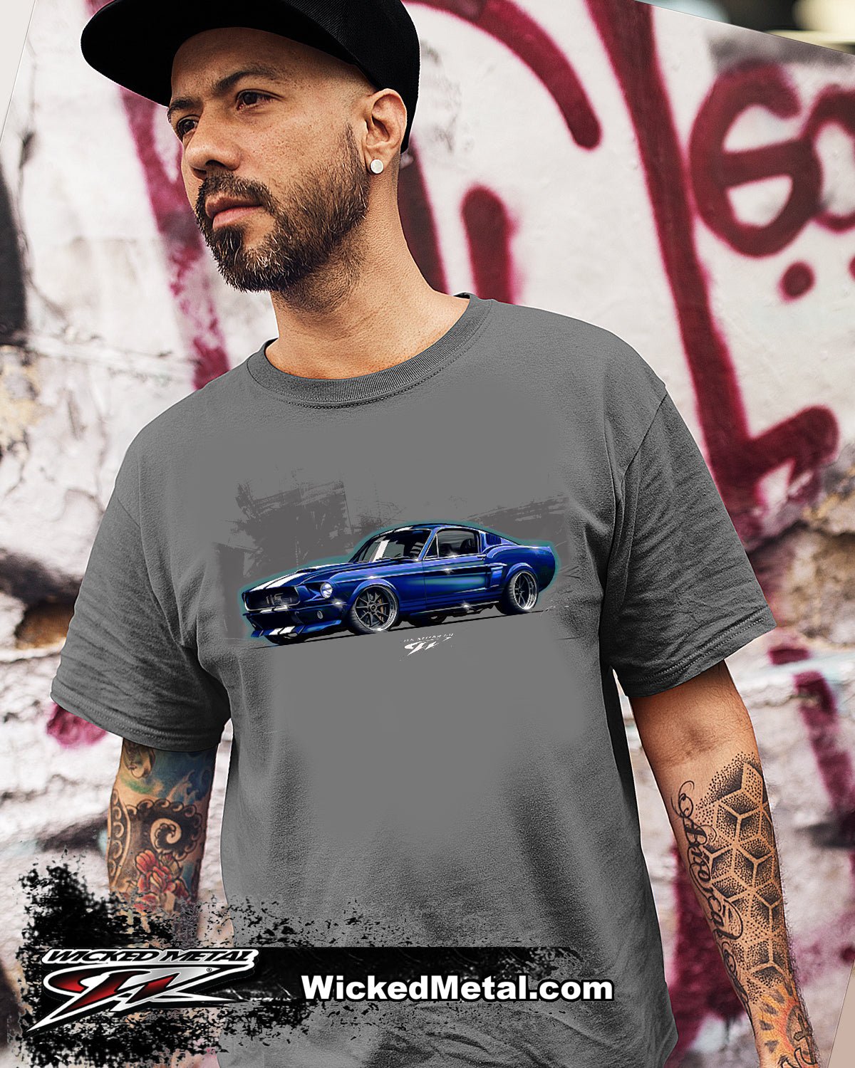 Classic Mustang Shirt - 1968 Mustang Blue Fastback tee shirts - Wicked Metal