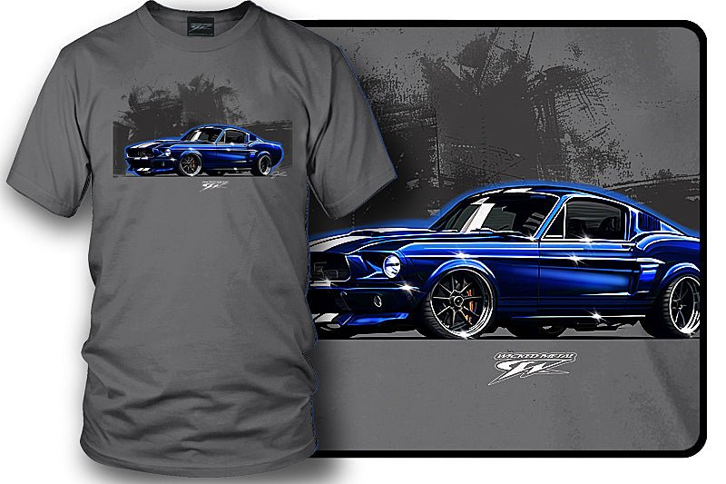 Classic Mustang Shirt - 1968 Mustang Blue Fastback tee shirts - Wicked Metal