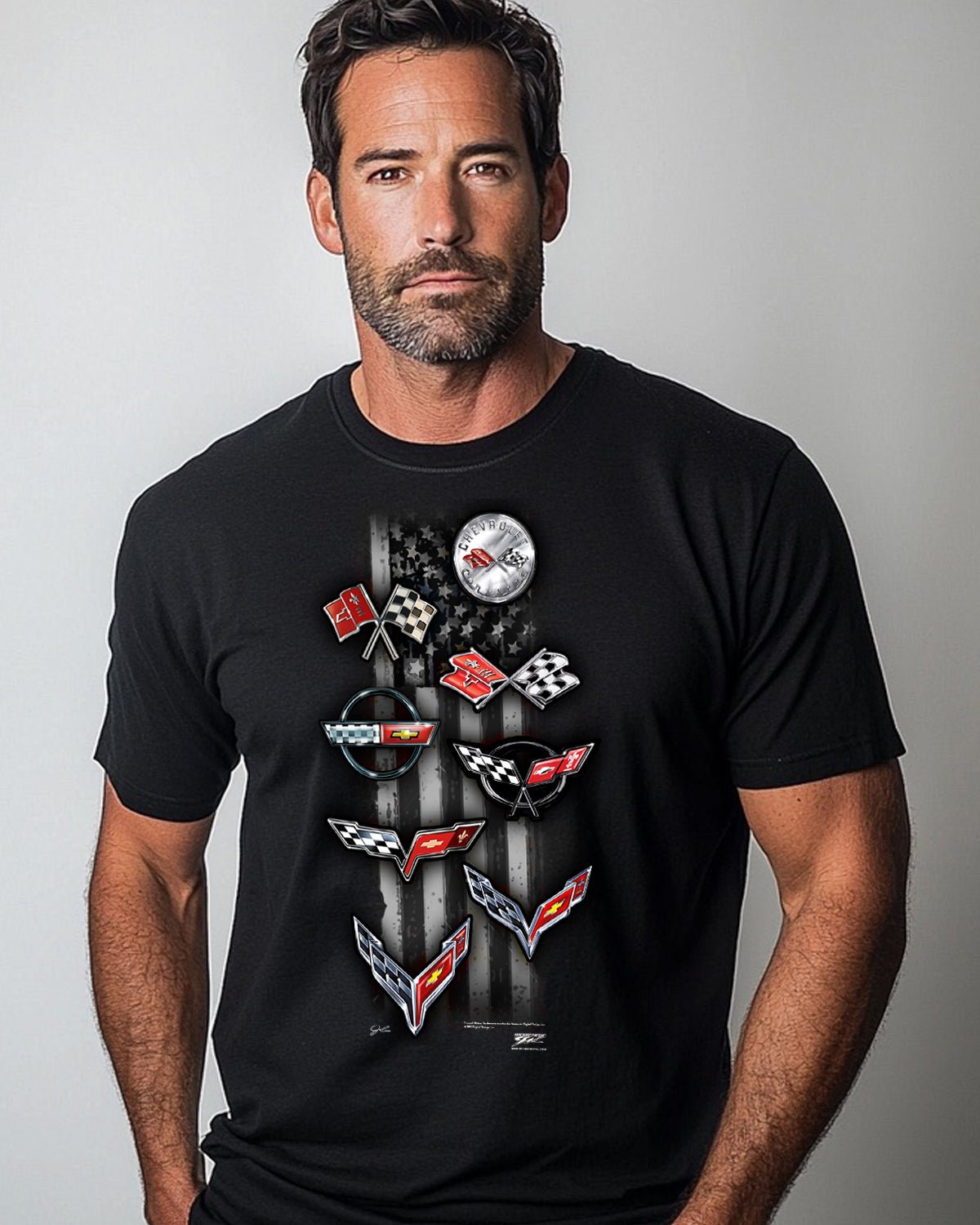 Corvette C1 - C8 Flag - Corvette All logos logo Flag shirt - Wicked Metal