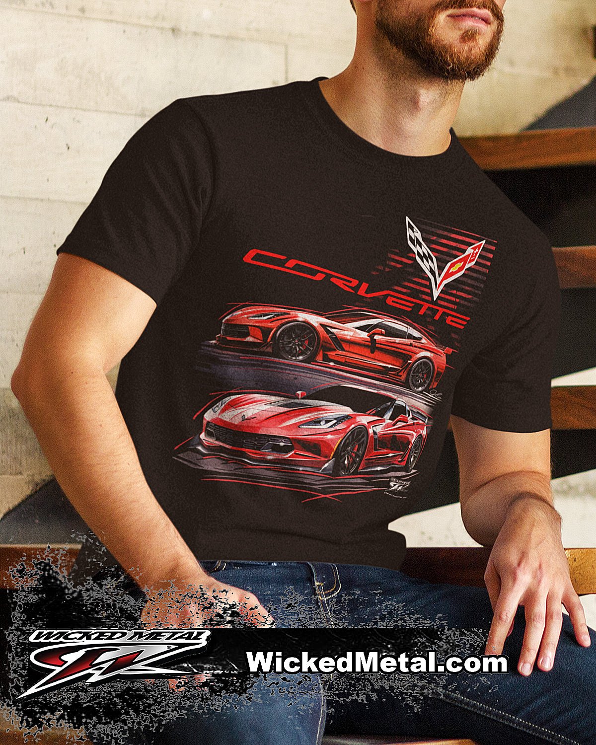 Corvette c7 Red Prototype - Corvette C7 Stylized logo shirt - Wicked Metal