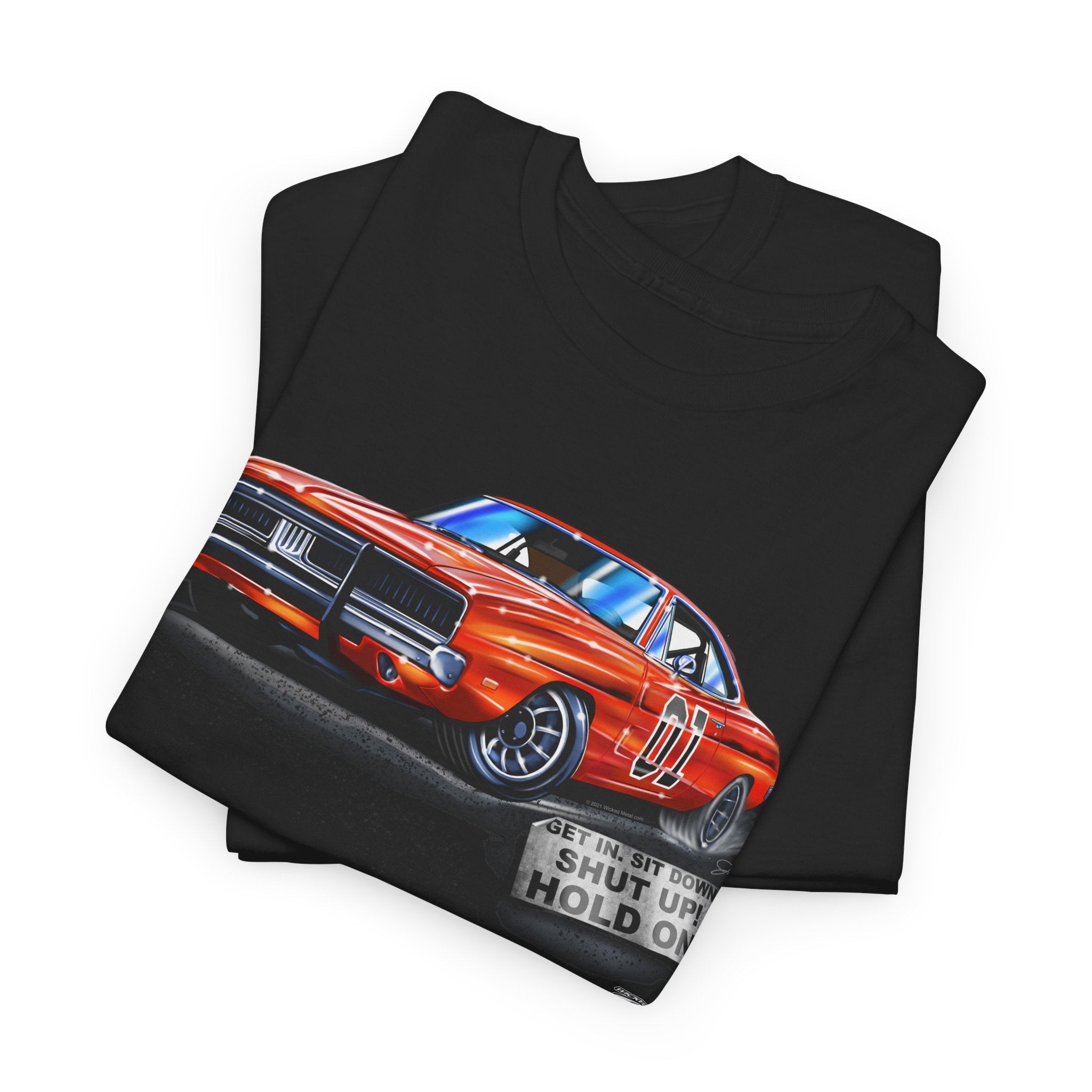 Dodge Charger Hold On t-shirt, Dukes of Hazzard Style t-shirt Black - Wicked Metal - Wicked Metal