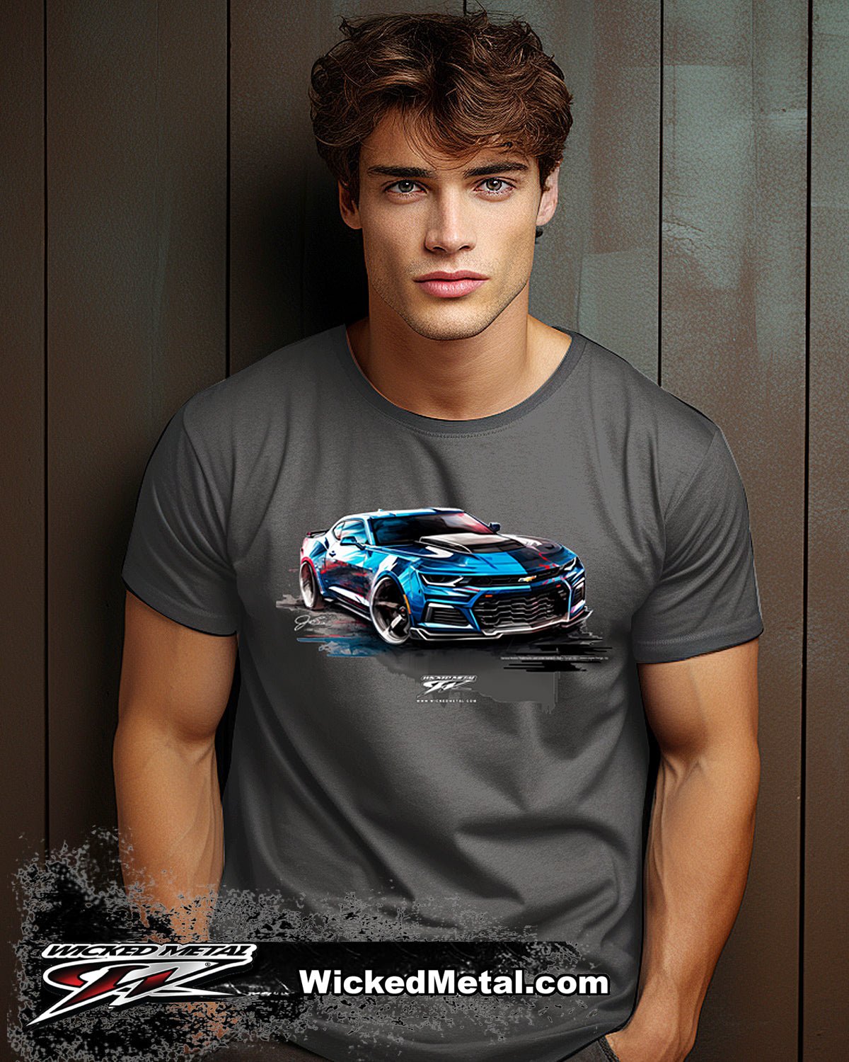 Camaro Blue ZL1 Watercolor 5th Gen Stylized - 2010s ZL1 Camaro - Chevy Camaro t shirt - Wicked Metal - Wicked Metal