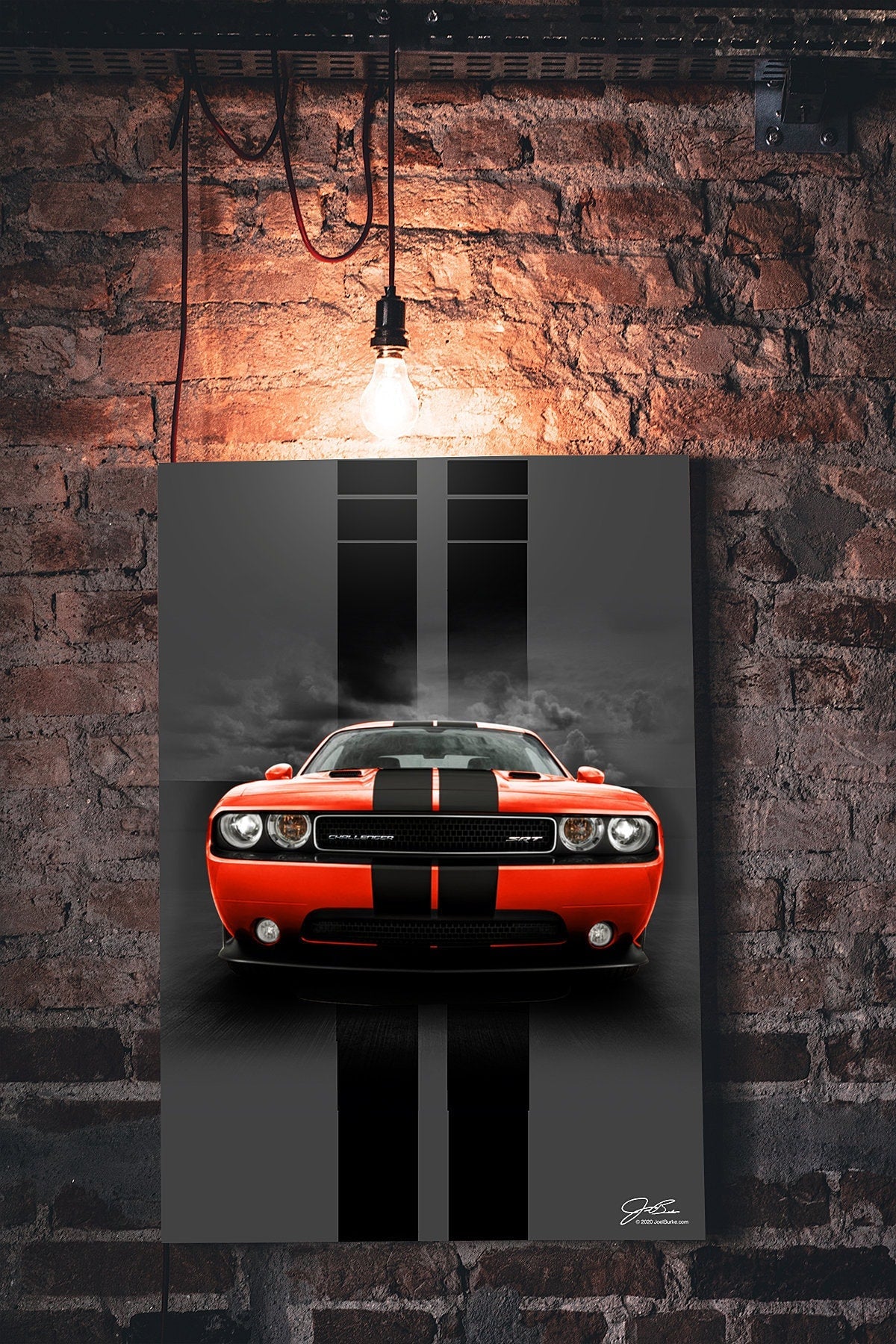 Challenger art, Orange Challenger painting, Challenger racing stripes - garage art - Wicked Metal