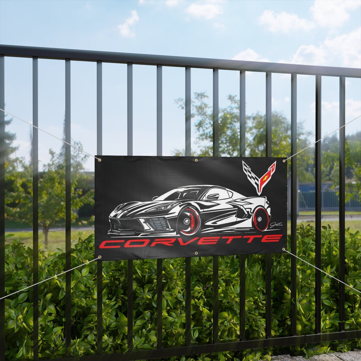 Corvette C8 Banner, wall art - garage banner art 24" X 48" - Wicked Metal