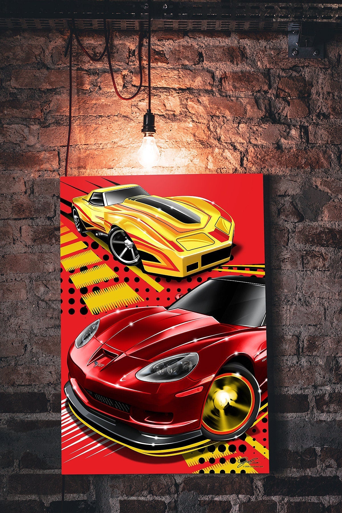Kids Corvette art, Corvette painting, C6 and C3 kids bedroom art - garage art