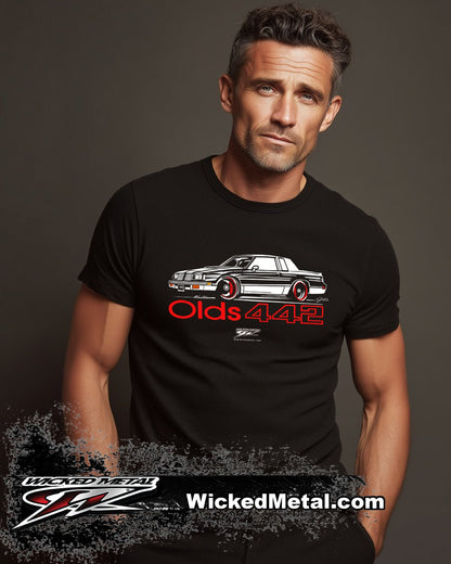 85 - 87 Olds 442 Stylized t shirt, 5th Generation 442 - Wicked Metal - Wicked Metal