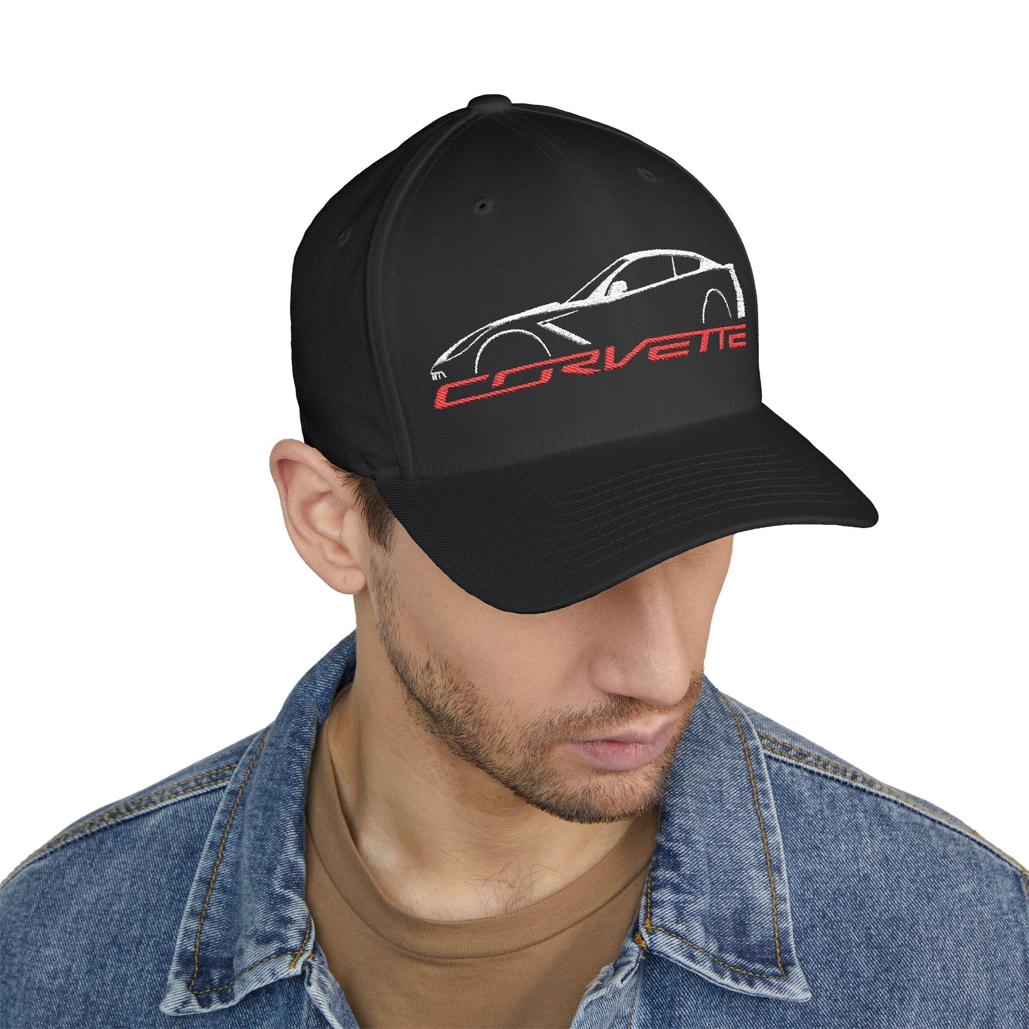 C7 Corvette Silhouette Closed - Back Structured Cap (Embroidery) - C7 Corvette hat - Wicked Metal
