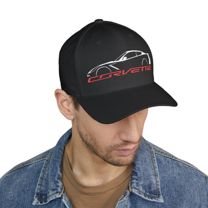 C7 Corvette Silhouette Closed - Back Structured Cap (Embroidery) - C7 Corvette hat - Wicked Metal