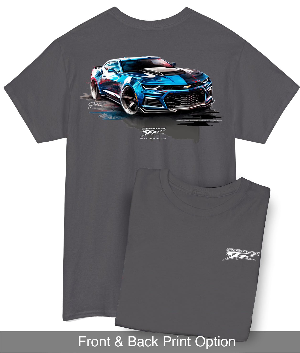 Camaro Blue ZL1 Watercolor 5th Gen - 2010s ZL1 Camaro - Chevy Camaro t shirt - Wicked Metal - Wicked Metal