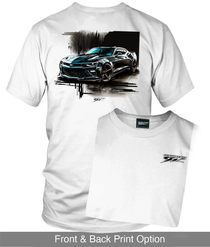 Camaro ZL1 Black Splash on White 5th Gen - 2010s ZL1 Camaro - Chevy Camaro t shirt - Wicked Metal - Wicked Metal