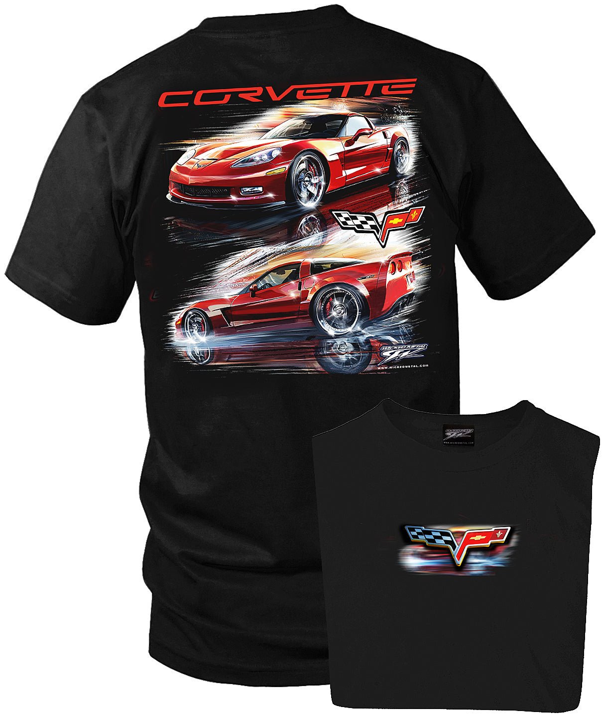 Wicked Metal Corvette C8 T-Shirt - Red Front Print, 100% Cotton, Muscle Car Tee For Men