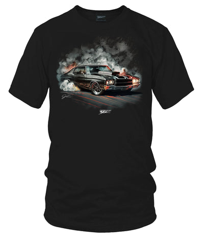 Image of 1970 black Chevelle burnout Shirt - Muscle Car T-Shirt - 1970 Chevelle - Wicked Metal