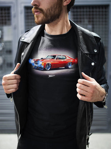 Image of 1971 red Chevelle at night Shirt - Muscle Car T-Shirt - 1971 Chevelle - Wicked Metal