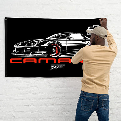 Image of Camaro 3rd Gen Stylized Banner, wall art - garage banner art 24" X 48" - Wicked Metal