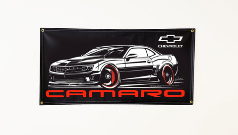 Image of Camaro 5th Gen Stylized Banner, wall art - garage banner art 24" X 48" - Wicked Metal