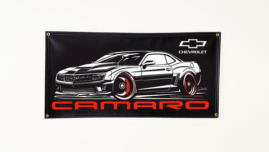 Camaro 5th Gen Stylized Banner, wall art - garage banner art 24" X 48" - Wicked Metal