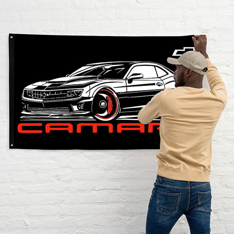 Image of Camaro 5th Gen Stylized Banner, wall art - garage banner art 24" X 48" - Wicked Metal