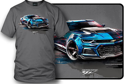 Camaro Blue ZL1 Watercolor 5th Gen Stylized - 2010s ZL1 Camaro - Chevy Camaro t shirt - Wicked Metal - Wicked Metal