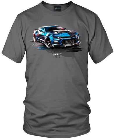 Image of Camaro Blue ZL1 Watercolor 5th Gen Stylized - 2010s ZL1 Camaro - Chevy Camaro t shirt - Wicked Metal - Wicked Metal