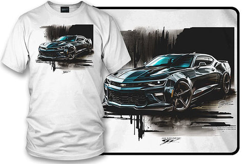 Image of Camaro ZL1 Black Splash on White 5th Gen Stylized - 2010s ZL1 Camaro - Chevy Camaro t shirt - Wicked Metal - Wicked Metal