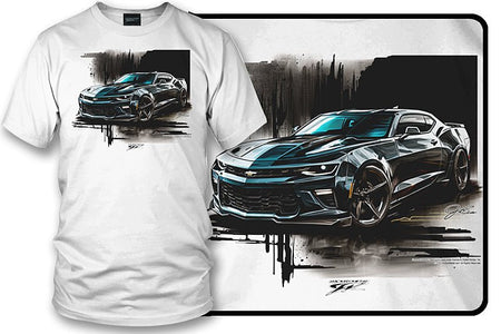 Camaro ZL1 Black Splash on White 5th Gen Stylized - 2010s ZL1 Camaro - Chevy Camaro t shirt - Wicked Metal - Wicked Metal