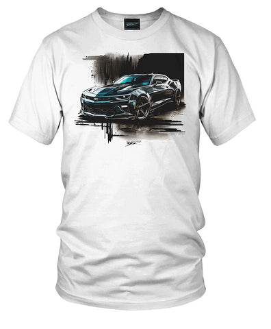 Image of Camaro ZL1 Black Splash on White 5th Gen Stylized - 2010s ZL1 Camaro - Chevy Camaro t shirt - Wicked Metal - Wicked Metal