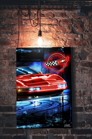 Image of Corvette art, Corvette painting, C4 leaving marks - garage art - Wicked Metal
