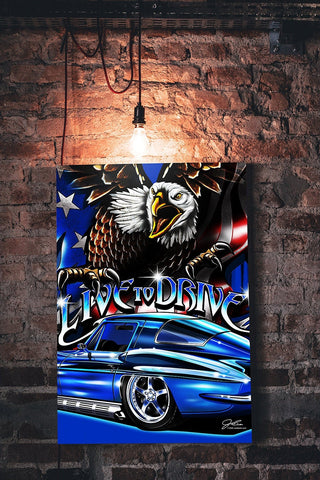 Image of Corvette C2 Live to Drive art, Muscle Car wall art - garage art - Wicked Metal