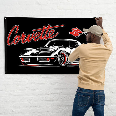 Image of Corvette C3 Banner, wall art - garage banner art 24" X 48" - Wicked Metal