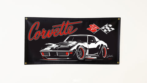 Image of Corvette C3 Banner, wall art - garage banner art 24" X 48" - Wicked Metal
