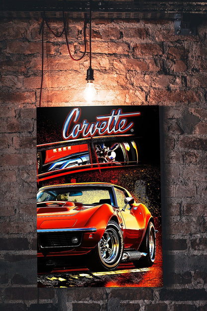 Corvette C3 in Bright Orange, Muscle Car wall art - garage art - Wicked Metal