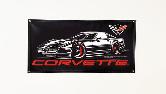 Corvette C4 Banner, wall art - garage banner art 24" X 48" - Wicked Metal