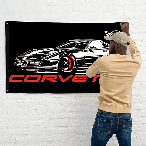 Image of Corvette C4 Banner, wall art - garage banner art 24" X 48" - Wicked Metal
