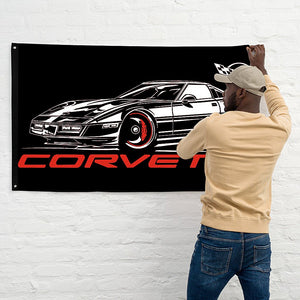 Corvette C4 Banner, wall art - garage banner art 24" X 48" - Wicked Metal