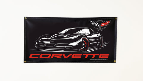 Image of Corvette C5 Banner, wall art - garage banner art 24" X 48" - Wicked Metal