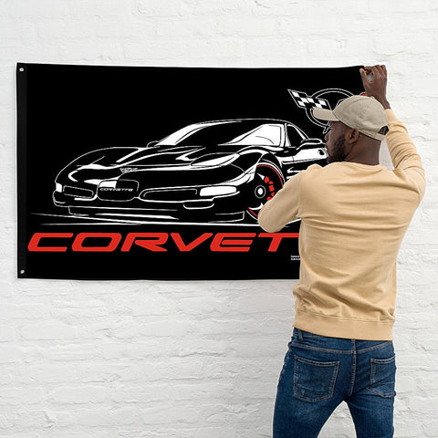 Image of Corvette C5 Banner, wall art - garage banner art 24" X 48" - Wicked Metal