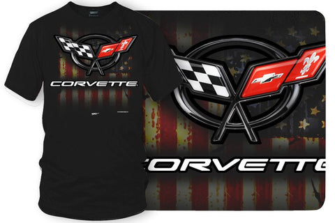 Image of Corvette c5 logo - American Flag C5 logo shirt - Wicked Metal