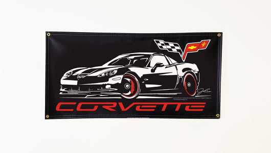 Corvette C6 Banner, wall art - garage banner art 24" X 48" - Wicked Metal