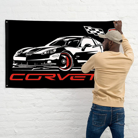 Image of Corvette C6 Banner, wall art - garage banner art 24" X 48" - Wicked Metal