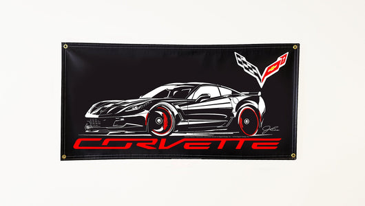 Corvette C7 Banner, wall art - garage banner art 24" X 48" - Wicked Metal