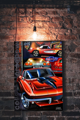 Image of Corvette collect horsepower, Corvette painting, C5, C3, C2, C1 Horsepower garage - garage art - Wicked Metal