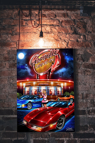Image of Corvette Drive-In, Corvette painting, C5, C4, C3 - garage art - Wicked Metal