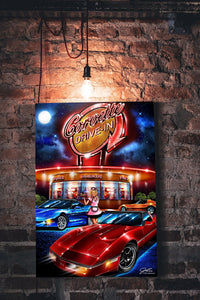 Corvette Drive-In, Corvette painting, C5, C4, C3 - garage art - Wicked Metal