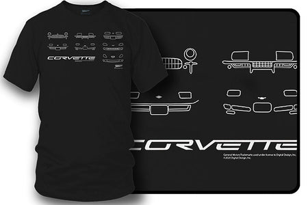 Corvette fronts t Shirt - C1-C6 Style - All Corvettes shirt - Wicked Metal