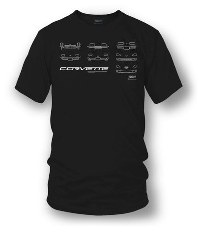 Image of Corvette fronts t Shirt - C1-C6 Style - All Corvettes shirt - Wicked Metal