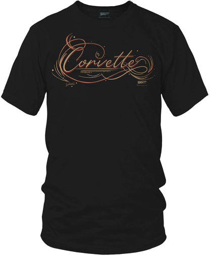 Corvette Pinstriped Script lettering - Corvette Script logo shirt - Wicked Metal