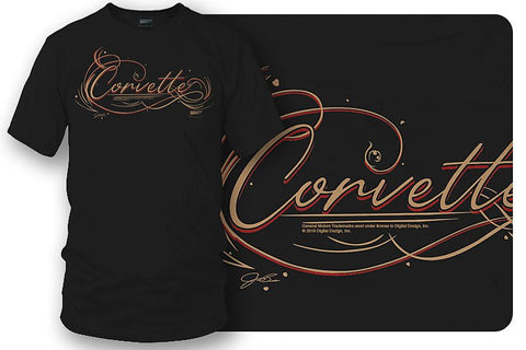 Image of Corvette Pinstriped Script lettering - Corvette Script logo shirt - Wicked Metal