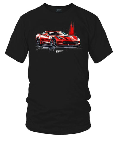 Image of Corvette red c7 on black tee - Corvette C7 shirt - Wicked Metal