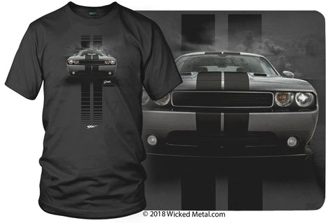 Image of Dodge Challenger Stripes- Muscle Car T-Shirt - Challenger t-Shirt - Wicked Metal